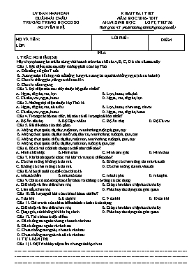 Đề kiểm tra 1 tiết học kỳ II môn Sinh học Lớp 7 - Đề A - Năm học 2016-2017 - Trường THCS Nguyễn Huệ (Có đáp án)